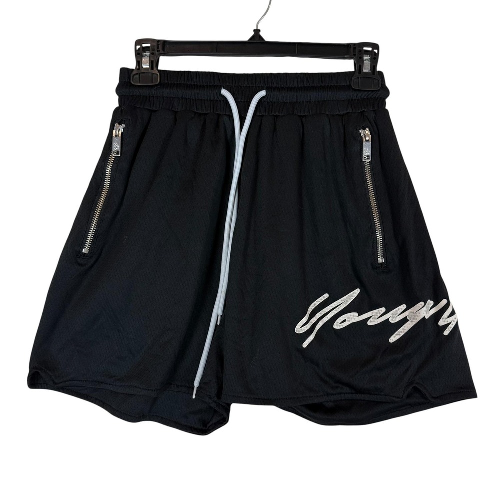 YoungLA Shorts Mens Small Black Mesh 7 Inseam Zip Pockets Gym Athletic Training